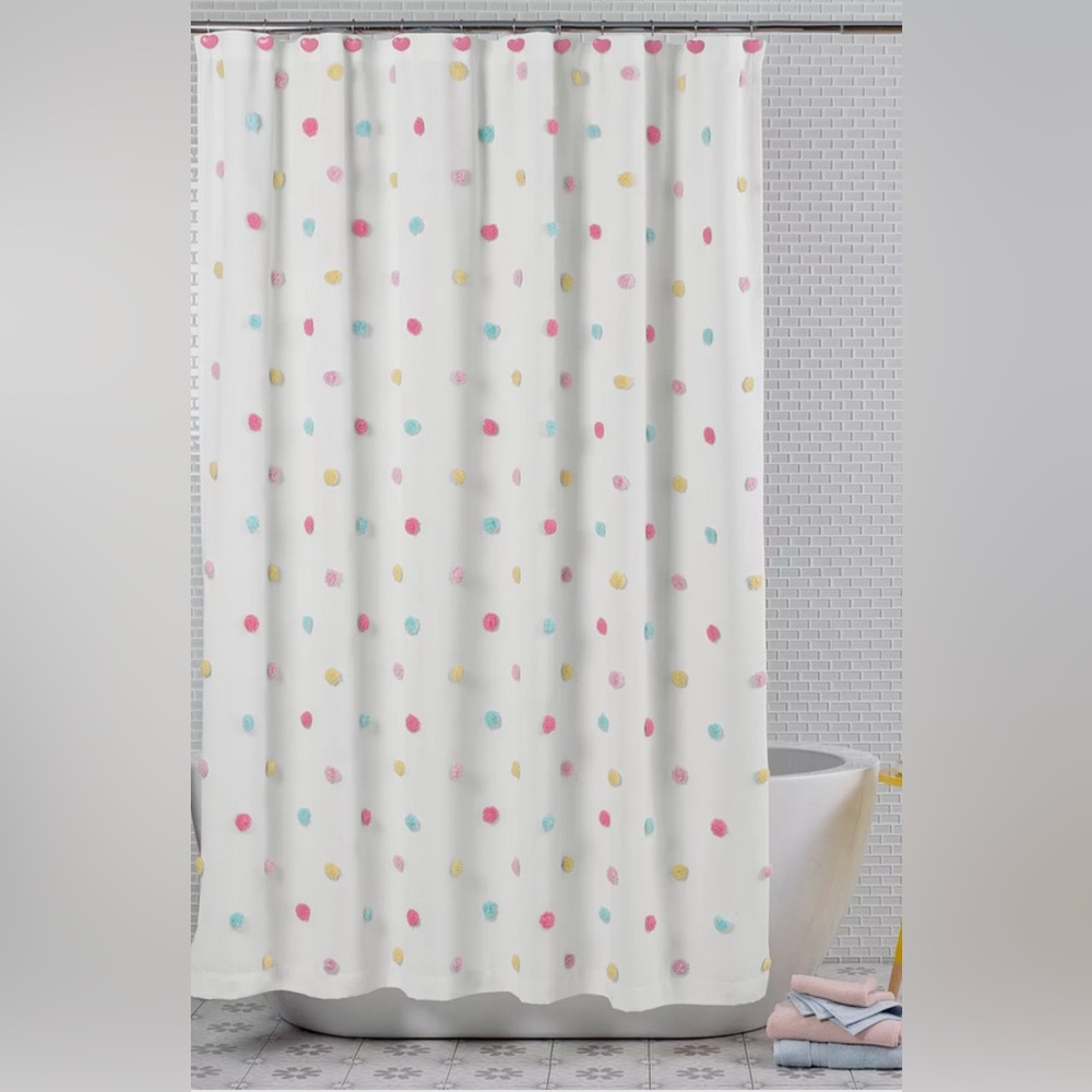 Charter Club Kids polka dot Shower Curtain W/Heart shaped Hooks, 13 piece set